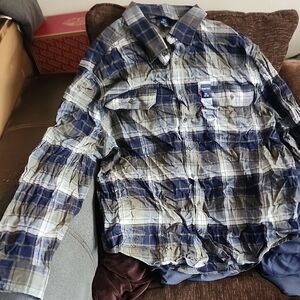 George Navy and Gray Plaid Flannel Shirt